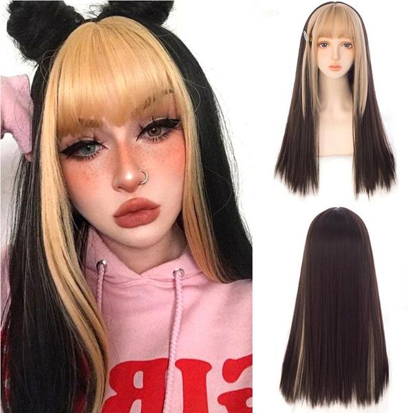 synthetic wigs houyan long straight hair wig bangs dyed golden blue pink heat-resistant party, Black
synthetic wigs houyan long straight hair wig bangs dyed golden blue pink heat-resistant party, Black
