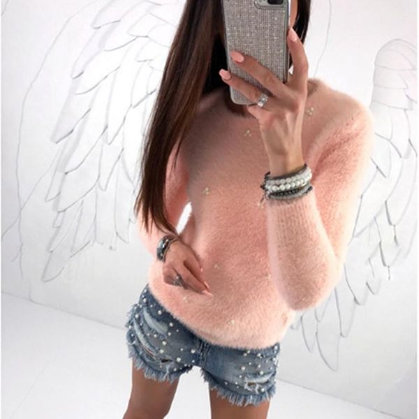 women's sweaters autumn winter sweater women fashion faux pearl beading solid color plush long sleeve pullover warm femme, White;black
women's sweaters autumn winter sweater women fashion faux pearl beading solid color plush long sleeve pullover warm femme, White;black
