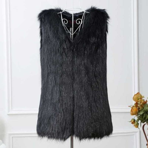 imitation fur vest coat beach wool shoulder 211207, Black