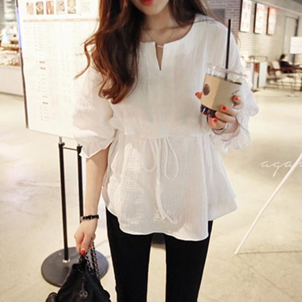 2021 spring models korean version of the seven point sleeves and linen round neck tie shirt female ruffled shirt, White
2021 spring models korean version of the seven point sleeves and linen round neck tie shirt female ruffled shirt, White