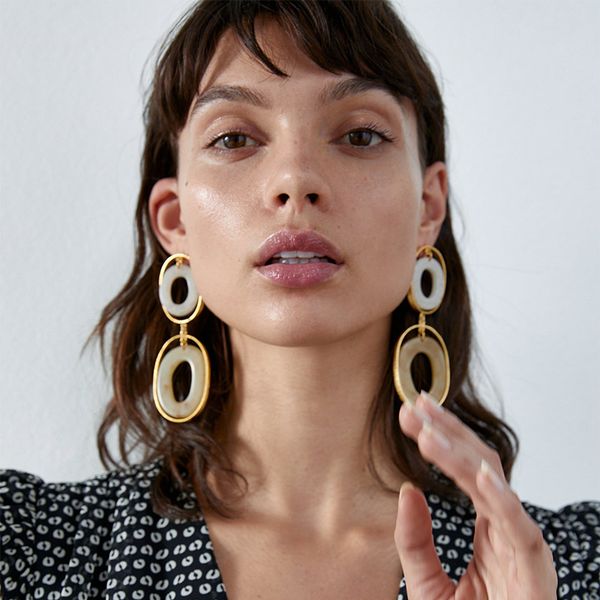 za same fashion temperament oval double ring for women's new party high-grade resin earrings, Silver
za same fashion temperament oval double ring for women's new party high-grade resin earrings, Silver