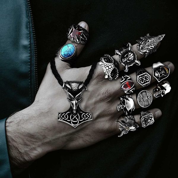 wedding rings 2021 gothic 316l stainless steel men's prayer viking symbols demon skull ace punk rock motorcycle zircon ring jewelry, Slivery;golden
wedding rings 2021 gothic 316l stainless steel men's prayer viking symbols demon skull ace punk rock motorcycle zircon ring jewelry, Slivery;golden
