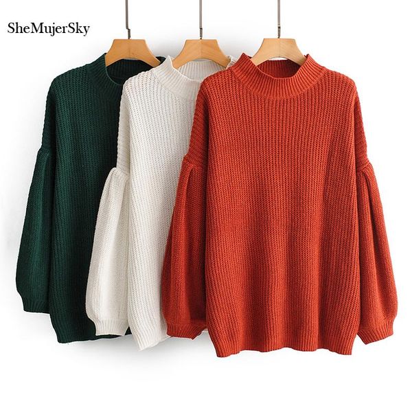 women's sweaters shemujersky women white lantern sleeve solid color jumper autumn winter pullovers 2021, White;black
women's sweaters shemujersky women white lantern sleeve solid color jumper autumn winter pullovers 2021, White;black