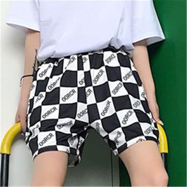 women's shorts retro letter black white checkerboard grid 2021 summer high waist loose casual harajuku men and women couple, White;black
women's shorts retro letter black white checkerboard grid 2021 summer high waist loose casual harajuku men and women couple, White;black