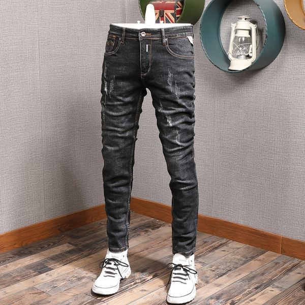 2021 new italian style fashion men jeans elastic slim fit ripped denim trousers streetwear vintage designer hip hop pants e4gp, Blue
2021 new italian style fashion men jeans elastic slim fit ripped denim trousers streetwear vintage designer hip hop pants e4gp, Blue