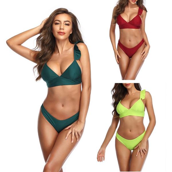 women's swimwear solid flounces women female swimsuit bikini v-neck backless fashion 2021 wx9067, White;black
women's swimwear solid flounces women female swimsuit bikini v-neck backless fashion 2021 wx9067, White;black