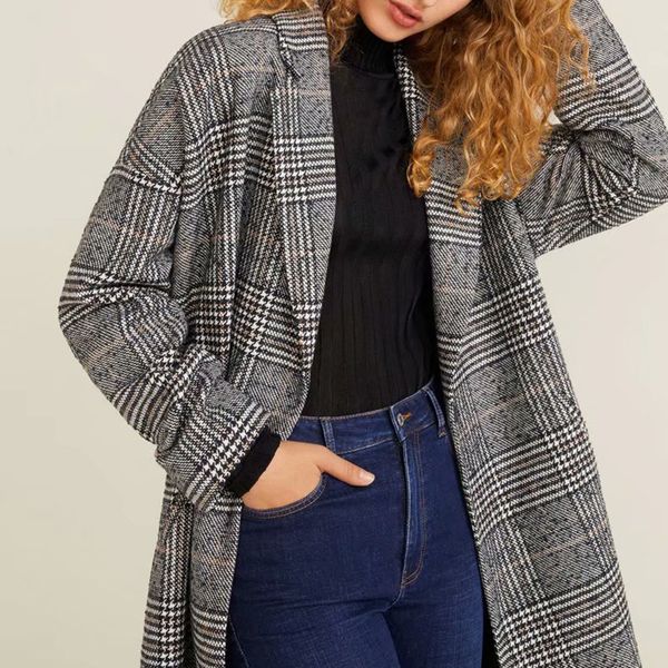 women autumn loose wool blends vintage plaid female long coats jackets casual street wear lady single button outwears, Black;brown
women autumn loose wool blends vintage plaid female long coats jackets casual street wear lady single button outwears, Black;brown