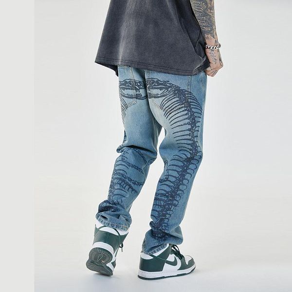 men's jeans bone print men streetwear vintage fashion hip hop loose casual straight denim harem pants male trousers, Blue
men's jeans bone print men streetwear vintage fashion hip hop loose casual straight denim harem pants male trousers, Blue
