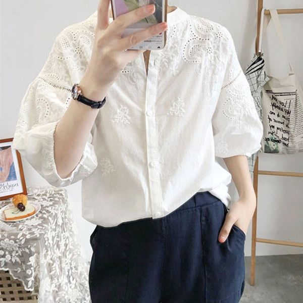 women's blouses & shirts women solid casual summer korean vintage long sleeves blusas mujer, White
women's blouses & shirts women solid casual summer korean vintage long sleeves blusas mujer, White