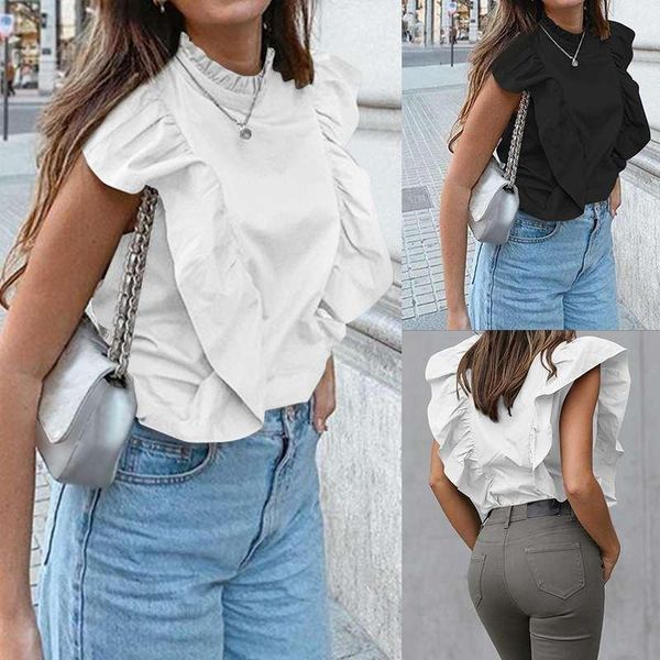 women's blouses & shirts 2021 summer sleeveless blouse women celmia ruffles elegant ol tunic stand collar fashion casual office blusas, White
women's blouses & shirts 2021 summer sleeveless blouse women celmia ruffles elegant ol tunic stand collar fashion casual office blusas, White