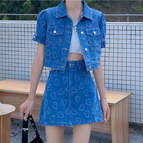 two piece dress denim suit summer korean short sleeve jacket coat crop + a-line skirts sets ladies vintage fashion heart set w, White
two piece dress denim suit summer korean short sleeve jacket coat crop + a-line skirts sets ladies vintage fashion heart set w, White