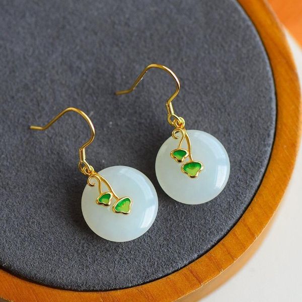 dangle & chandelier designer's unique creative inlaid apricot leaf natural hetian jade round earrings chinese style classical ladies si, Silver
dangle & chandelier designer's unique creative inlaid apricot leaf natural hetian jade round earrings chinese style classical ladies si, Silver