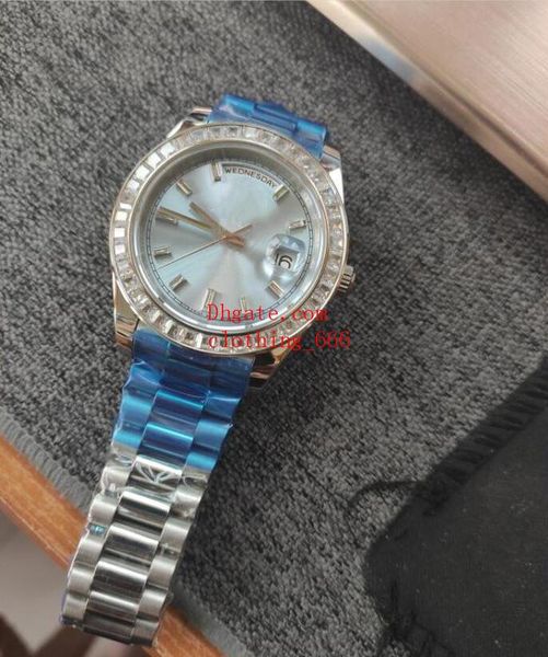 luxury men watch platinum 41mm ice blue diamond bezel 228396 automatic sapphire mirror stainless steel bracelet men's watch wristwatch, Slivery;brown
luxury men watch platinum 41mm ice blue diamond bezel 228396 automatic sapphire mirror stainless steel bracelet men's watch wristwatch, Slivery;brown