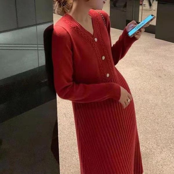 casual dresses knitted sweater dress v-neck buttons pleated long midi robe a-line sleeve vintage party vestidos korean elegant, Black;gray
casual dresses knitted sweater dress v-neck buttons pleated long midi robe a-line sleeve vintage party vestidos korean elegant, Black;gray