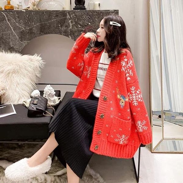 women's knits & tees women christmas sweater deer snowflake pattern print coats female loose cardigan jacket fawn knitwear 2021 korean, White
women's knits & tees women christmas sweater deer snowflake pattern print coats female loose cardigan jacket fawn knitwear 2021 korean, White