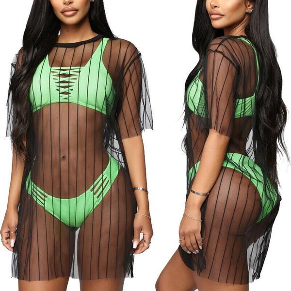 women's swimwear sheer mesh bikini cover up swimsuit bathing summer beach dress sundress, White;black
women's swimwear sheer mesh bikini cover up swimsuit bathing summer beach dress sundress, White;black