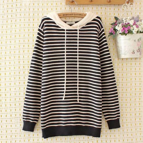 women's sweaters plus size autumn winter hooded black blue striped women pullovers sweater 2021 fashion loose knitted ladies female, White;black
women's sweaters plus size autumn winter hooded black blue striped women pullovers sweater 2021 fashion loose knitted ladies female, White;black