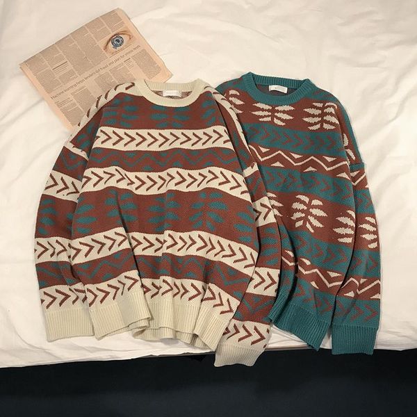 women's sweaters 2021 winter and autumn retro style round neck o-neck loose oversized geometric print long sleeved knitted sweater, White;black
women's sweaters 2021 winter and autumn retro style round neck o-neck loose oversized geometric print long sleeved knitted sweater, White;black