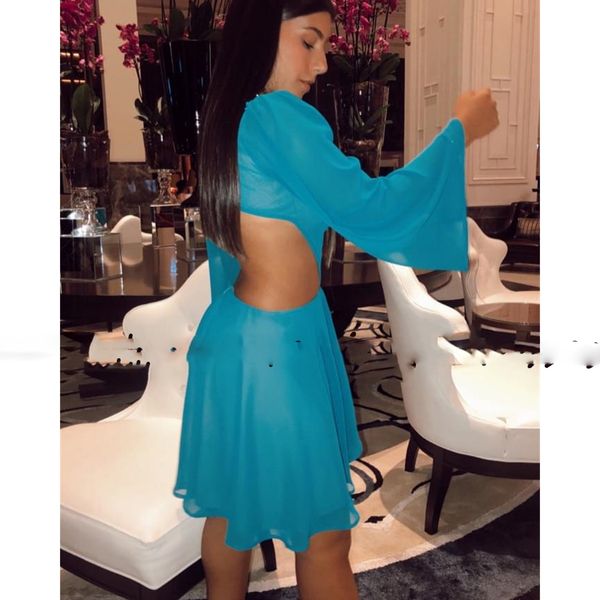 2022 modern blue o neck chiffon short formal prom party dresses saudi arabic night evening gowns, Black
2022 modern blue o neck chiffon short formal prom party dresses saudi arabic night evening gowns, Black