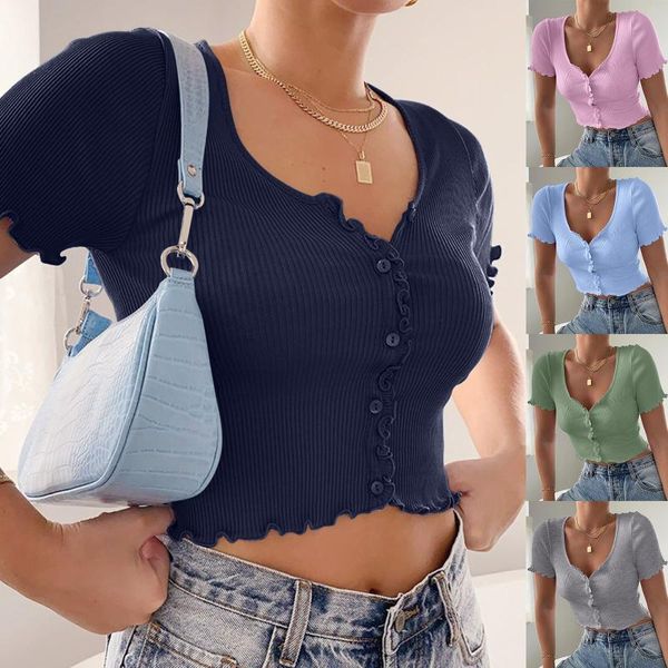 women's t-shirt t shirt solid color ribbed short sleeve button summer ladies fashion casual v neck embroidery tunic 2021, White
women's t-shirt t shirt solid color ribbed short sleeve button summer ladies fashion casual v neck embroidery tunic 2021, White