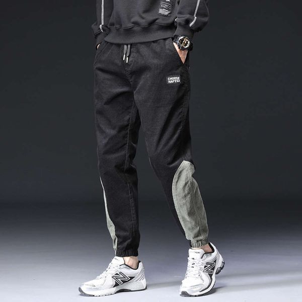 new corduroy men's casual leggings in autumn and winter, Black