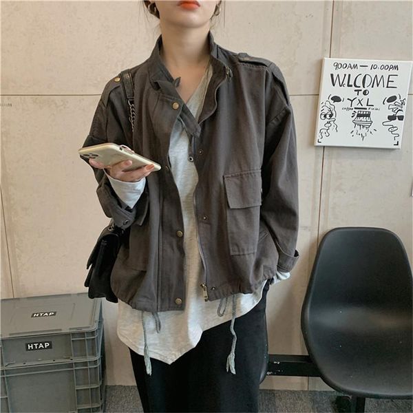women's jackets women spring autumn student casual short drawstring jacket lady chic korean loose coat female oversized harajuku outwea, Black;brown
women's jackets women spring autumn student casual short drawstring jacket lady chic korean loose coat female oversized harajuku outwea, Black;brown
