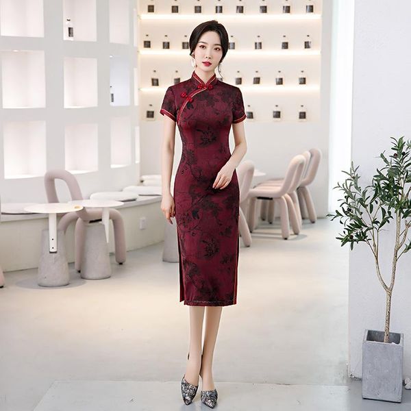 ethnic clothing summer satin chinese traditional party dress gown women mandarin collar cheongsam sheath qipao short sleeve vestidos, Red
ethnic clothing summer satin chinese traditional party dress gown women mandarin collar cheongsam sheath qipao short sleeve vestidos, Red