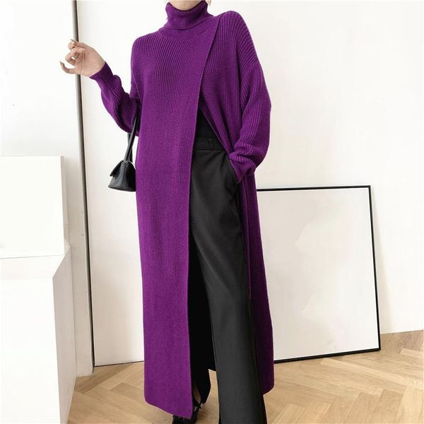 women's sweaters womens vent long knitting sweater loose fit turtleneck sleeve women pullovers fashion tide autumn winter 2021 1da357, White;black
women's sweaters womens vent long knitting sweater loose fit turtleneck sleeve women pullovers fashion tide autumn winter 2021 1da357, White;black