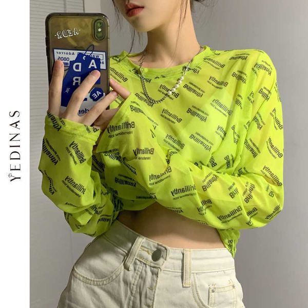 yedinas letter printed long sleeve mesh see through semitransparent t shirts fluorescent green basic tee korean 210527, White
yedinas letter printed long sleeve mesh see through semitransparent t shirts fluorescent green basic tee korean 210527, White