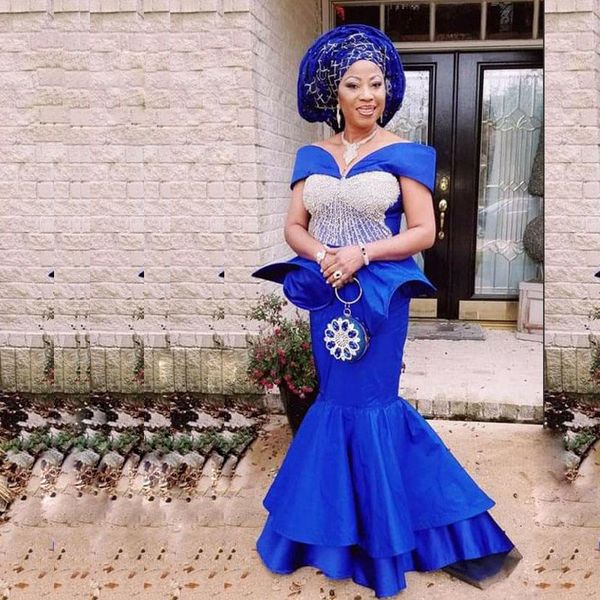 royal blue mermaid prom dresses off the shoulder lace appliques peplum tiered sain evening gowns aso ebi robe de soiree femme, Black
royal blue mermaid prom dresses off the shoulder lace appliques peplum tiered sain evening gowns aso ebi robe de soiree femme, Black