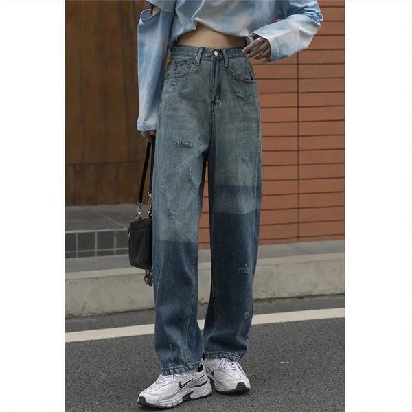women's jeans vintage contrast color trousers high waist denim pants women straight wide leg long female streetwear y2k summer, Blue
women's jeans vintage contrast color trousers high waist denim pants women straight wide leg long female streetwear y2k summer, Blue