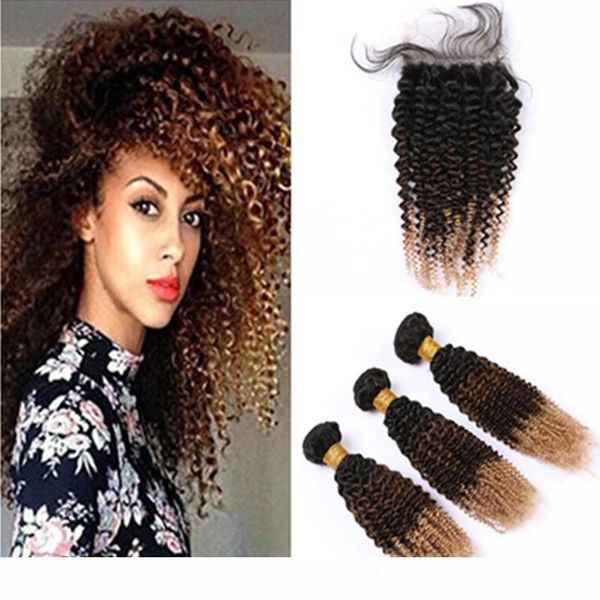 #1b 4 27 black brown to honey blonde ombre bundles with closure brazilian kinkys curly 3tone ombre virgin hair weaves with lace closure
#1b 4 27 black brown to honey blonde ombre bundles with closure brazilian kinkys curly 3tone ombre virgin hair weaves with lace closure
