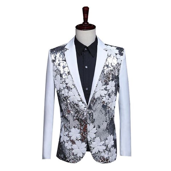 men's suits & blazers flower sequins blazer men designs stage costumes for singers jacket mens clothes dance star style dress punk masc, White;black
men's suits & blazers flower sequins blazer men designs stage costumes for singers jacket mens clothes dance star style dress punk masc, White;black