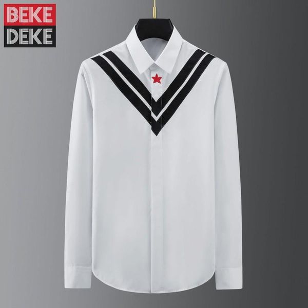 spring new mens long sleeve colors mixed striped casual shirt party embroidery man streetwear slim fit office work shirts, White;black
spring new mens long sleeve colors mixed striped casual shirt party embroidery man streetwear slim fit office work shirts, White;black