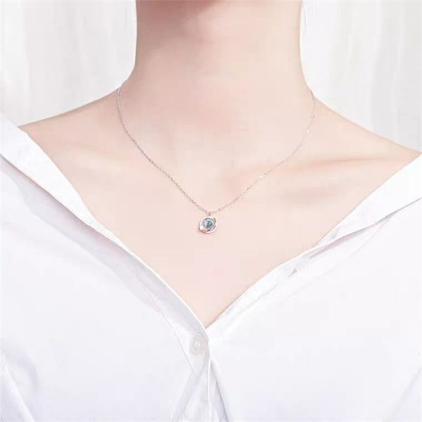 925 sterling silver universe necklace girl style simple diamond blue aurora pendant sweet clavicle chain, Black
925 sterling silver universe necklace girl style simple diamond blue aurora pendant sweet clavicle chain, Black