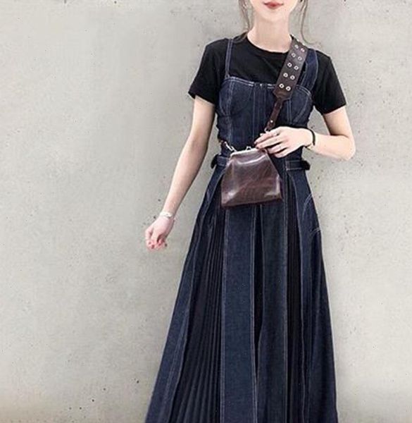 denim maxi pleated dress 2021 summer korean fashion causal blue jeans long overall dress women suspenders dresses sundress, Black;gray
denim maxi pleated dress 2021 summer korean fashion causal blue jeans long overall dress women suspenders dresses sundress, Black;gray
