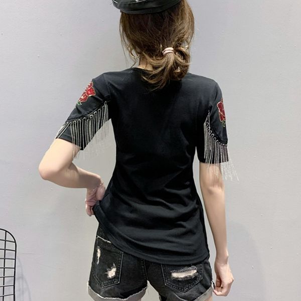 2021 new summer european clothes t-shirt fashion v-neck shiny rose diamonds tassels women ropa mujer shirt cotton tees t06418 k6ib, White
2021 new summer european clothes t-shirt fashion v-neck shiny rose diamonds tassels women ropa mujer shirt cotton tees t06418 k6ib, White