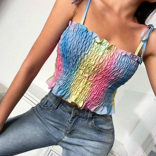 stretch women crop top camis tie dye sexy slim ruffle hem tank tops summer streetwear elegant camisole 2021 vintage top, White
stretch women crop top camis tie dye sexy slim ruffle hem tank tops summer streetwear elegant camisole 2021 vintage top, White