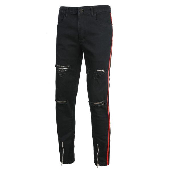 men's jeans hombre slim fashion red side design ripped black color distressed denim stretch skinny, Blue
men's jeans hombre slim fashion red side design ripped black color distressed denim stretch skinny, Blue