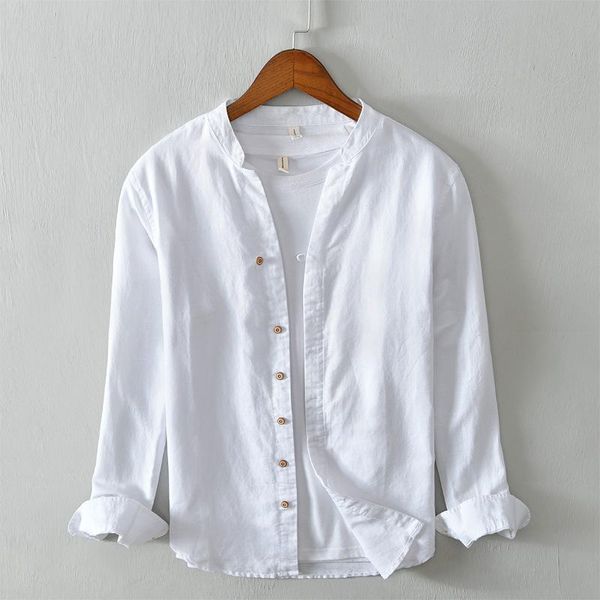 men's casual shirts clothing 2021 spring autumn pure color art shirt linen long sleeve fashion plus size camisas para hombre, White;black
men's casual shirts clothing 2021 spring autumn pure color art shirt linen long sleeve fashion plus size camisas para hombre, White;black