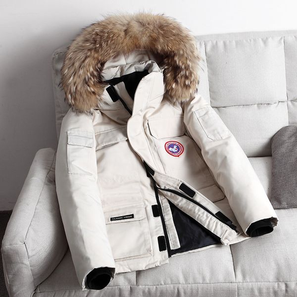 down men's short winter trend hooded couple's large fur collar thickened warm white duck down et, Black
down men's short winter trend hooded couple's large fur collar thickened warm white duck down et, Black