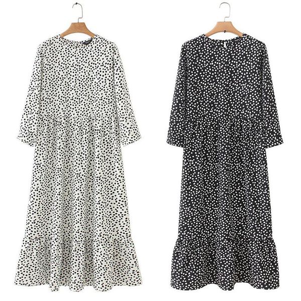 casual dresses autumn women white dots print maxi dress pleated three quarter sleeve female straight chic ankle length vestidos, Black;gray
casual dresses autumn women white dots print maxi dress pleated three quarter sleeve female straight chic ankle length vestidos, Black;gray
