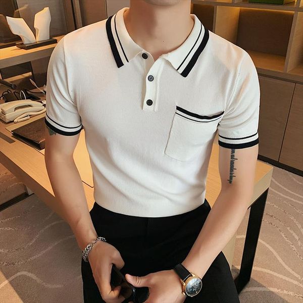 striped shirt office business black men polo para hombre knitted stripe slim trendy pocket breathable, White;black
striped shirt office business black men polo para hombre knitted stripe slim trendy pocket breathable, White;black