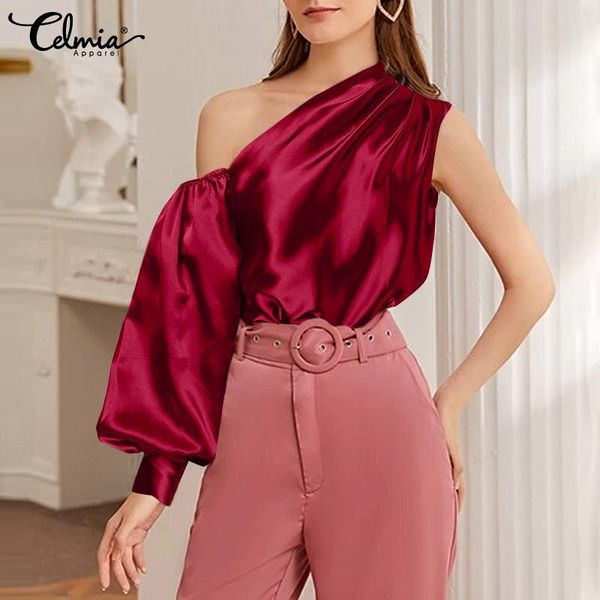 women's blouses & shirts celmia 2021 women satin slik one shoulder asymmetrical fashion lantern sleeve summer blouse casual streetwear, White
women's blouses & shirts celmia 2021 women satin slik one shoulder asymmetrical fashion lantern sleeve summer blouse casual streetwear, White