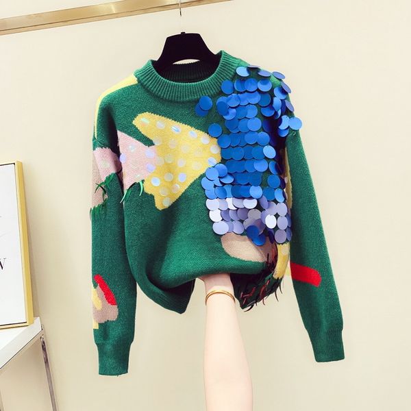 2021 autumn new hand-mixed contrast sequined bangs sequins green mesh sweater mrmo, White;black
2021 autumn new hand-mixed contrast sequined bangs sequins green mesh sweater mrmo, White;black