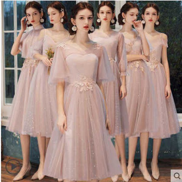luxury party evening dress pink bridmaid medium length 2021 summer wedding sister group fairy temperament thin dr's banquet, Black;gray
luxury party evening dress pink bridmaid medium length 2021 summer wedding sister group fairy temperament thin dr's banquet, Black;gray