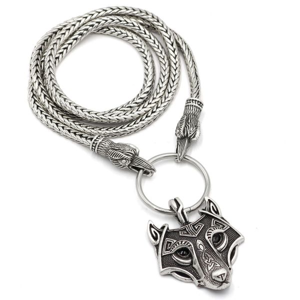 nordic wolf head viking necklace raytheon hammer wind crow head men's necklace, Silver
nordic wolf head viking necklace raytheon hammer wind crow head men's necklace, Silver