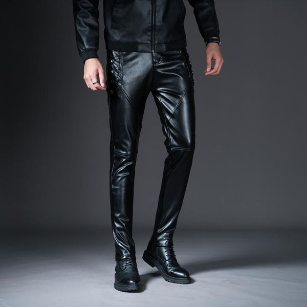 men's pants winter mens skinny biker leather fashion faux motorcycle trousers for male stage club wear, Black
men's pants winter mens skinny biker leather fashion faux motorcycle trousers for male stage club wear, Black