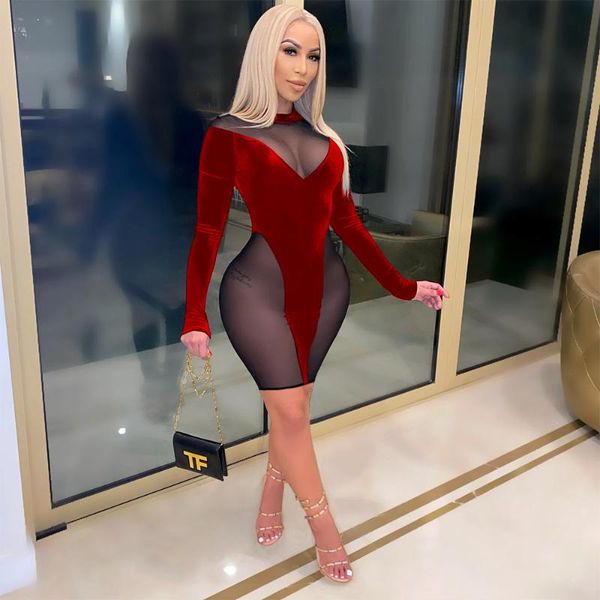 casual dresses women long sleeve velvet mesh patchwork see though bodycon midi dress bandage club party pencil vestidos, Black;gray
casual dresses women long sleeve velvet mesh patchwork see though bodycon midi dress bandage club party pencil vestidos, Black;gray