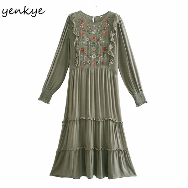 vintage green floral embroidery women o neck long sleeve ruffle pleated casual new spring 2021 midi vestido p9g2, Black;gray
vintage green floral embroidery women o neck long sleeve ruffle pleated casual new spring 2021 midi vestido p9g2, Black;gray